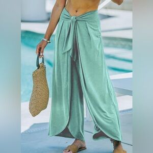 Tie-Front Mint Green Boho Wide Leg Pants